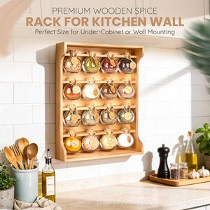 Wooden Kitchen Spice Rack 4 Layers <b>Wall</b> Mounted <b>Hanging</b> Condiment <b>Storage</b> Organizer Rectangle Shape - Product Image 2