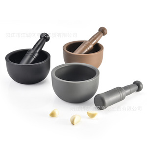 Mortar And Pestle Set Black And Gray Manual Herb Grinder Garlic Mincer Versatile Kitchen Tool For Crushing Spices And Herbs - Product Image 5