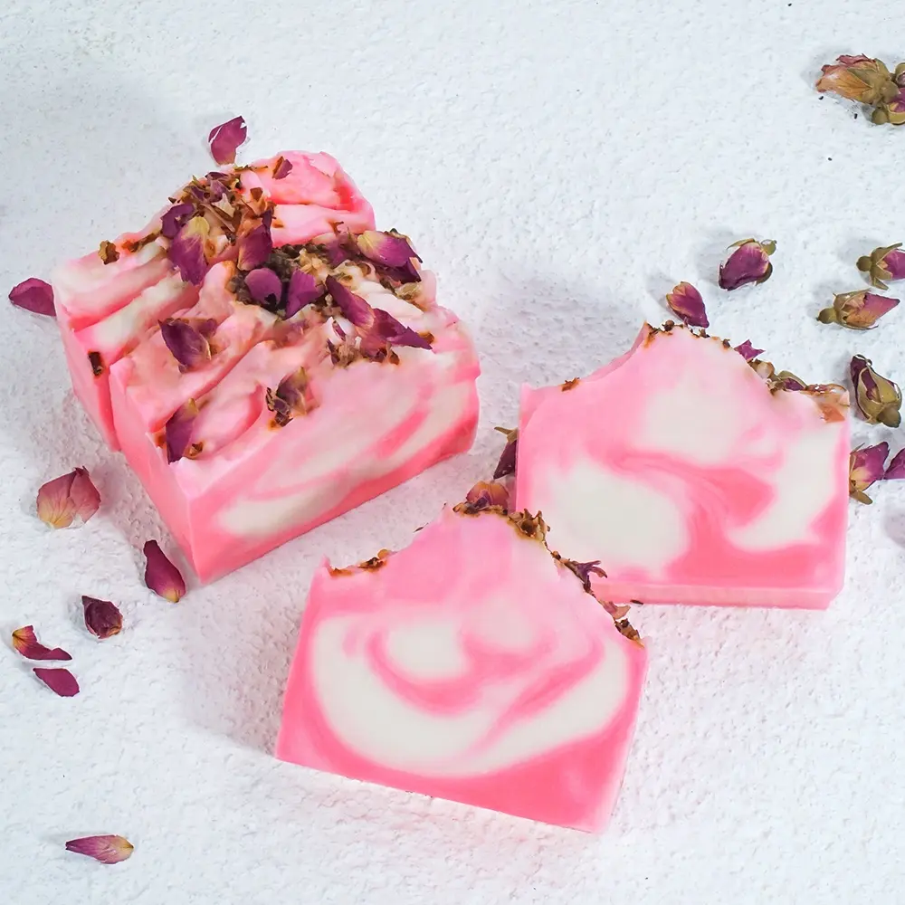 Private Label Natural Organic Rose Flowers Petals Toilet Soap Bar Bath Cleaning Whitening Handmade Soap