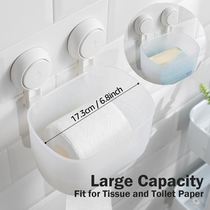 Potente ripiano in tessuto a <span class=keywords><strong>ventosa</strong></span> a <span class=keywords><strong>ventosa</strong></span> a tazza Caddy scaffale porta carta igienica con gancio per la conservazione del cellulare - Product Image 2