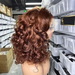 Perruque synthétique transparente 13x4 pour femme, petites boucles africaines, marron/café, cheveux courts bouclés, ligne de cheveux naturelle, coiffage libre - Product Image 3