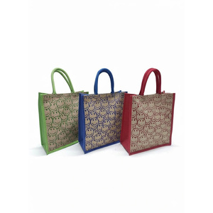 Bolsa de Compras Reutilizable Ecológica Personalizada al por Mayor de Yute con Diseño Smiley Pop de Alta Calidad - Product Image 1
