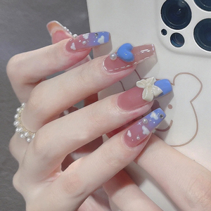 <span class=keywords><strong>Uñas</strong></span> <span class=keywords><strong>Postizas</strong></span> de Color Azul Degradado de Ensueño, <span class=keywords><strong>Uñas</strong></span> <span class=keywords><strong>Postizas</strong></span> Largas <span class=keywords><strong>con</strong></span> Diseño de Nubes y Detalles en 3D, <span class=keywords><strong>Uñas</strong></span> Adhesivas Reutilizables - Product Image 2