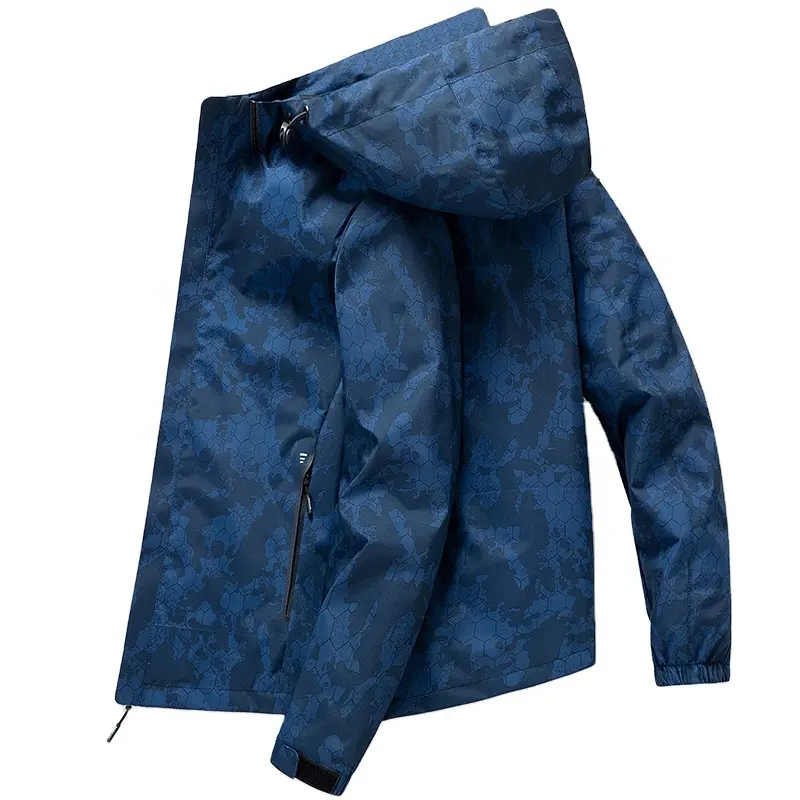 Henrich OEM Blue Water Resistant Hiking Outdoor Jacket Anti-Scratch Wind Breaker Windproof Jackets For Men With Inner Pocket