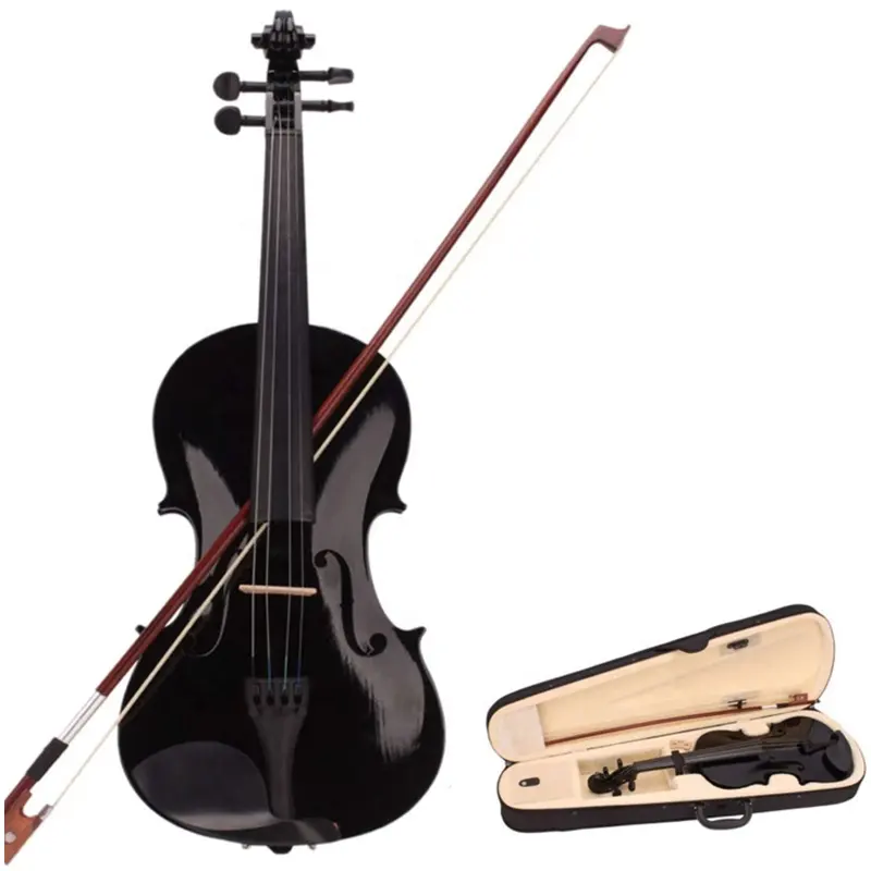 Black Set Full Size with Case, Bow and Free Rosin for Adults, Learners Age 11+, 4/4 Acoustic Violin