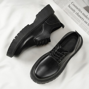 Scarpe da uomo in pelle 2026 Nuova Collezione Primavera Nere Stile Derby Britannico Business Casual con Lacci Suola Spessa Solida per Sposo Matrimonio Punta Larga - Product Image 2