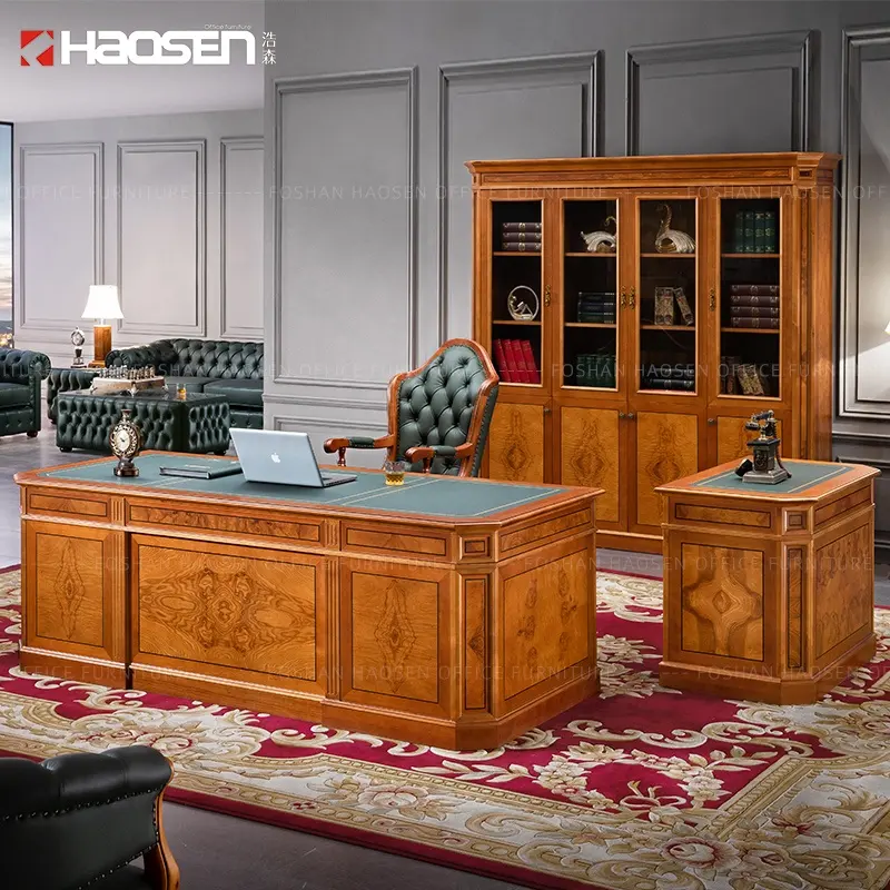 Luxury Antique Style computer one seater table boss Executive office desk furniture wood computer table