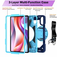 Casing Tablet Anti-Shock Heavy Duty Warna Biru Dongker untuk Redmi Pad 2 11 inci dengan Stand Rotasi 360 Derajat dan Tali Pergelangan Tangan