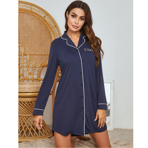 Dài Tay Áo Áo Ngủ Cho Phụ Nữ Phụ Nữ Của Nút Xuống Ngủ Cổ Điển Ngủ Ngủ Áo Váy - Product Image 5