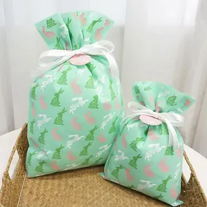 Green Color Party Decoration Non Woven Drawstring Gift Pouches Plastic Easter Bunny Bags