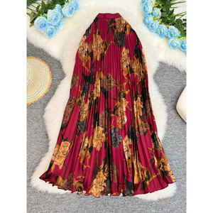 Robe vintage haut de gamme imprimée de fleurs végétales, taille <span class=keywords><strong>empire</strong></span>, infroissable, plissée, coupe trapèze, pour l'été, style Europe, Amérique, Afrique du Sud - Product Image 3