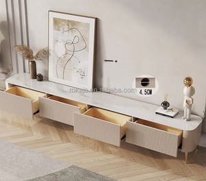 Table basse de luxe italienne grise, meuble TV moderne de grande taille avec plateau en <span class=keywords><strong>ardoise</strong></span> long et tiroir - Product Image 2