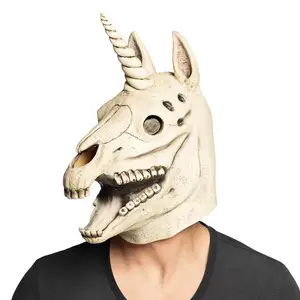Unicorn iskelet baş maskesi lateks Unicorn korku maskesi aksesuar cadılar bayramı karnaval tema parti