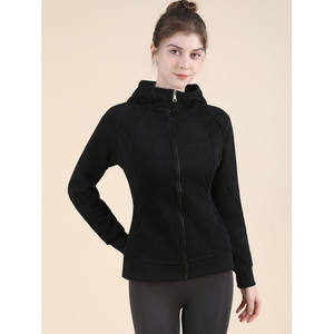 Sudadera con capucha de punto elástico y suave para mujer, azul claro, con cremallera completa, transpirable, ropa deportiva de otoño - Product Image 2