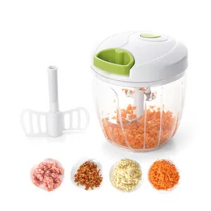 Hand-Operated Household Kitchen Manual Food Chopper Safe Vegetable and Garlic Onion Grinder with 3 Plastic Knives