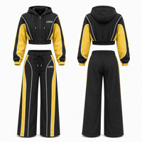 Ensemble de survêtement 2 pièces pour femme en coton épais Y2K avec logo personnalisé, veste courte zippée color block et pantalon large style streetwear