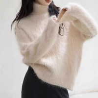 Cárdigan de mohair de alta calidad para mujer, cuello alto, manga larga, Color sólido, venta al por mayor, tamaño libre, tejido, frente de invierno