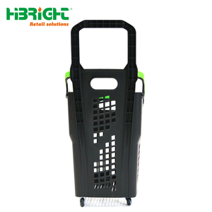 Heavy Duty Rolling Shopping <b>Basket</b> with Telescopic Handle 70L Large Capacity <b>Plastic</b> Grocery Pull <b>Basket</b> for Retail Store - Product Image 4