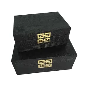 Wholesale OEM Wood Craft Product Big Classical Leather Packaging Decorative Jewelry Gift Wooden Storage Box With Hinged Lid