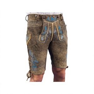 Pantalones Cortos Bávaros de Cuero de Vaca para Hombre, Lederhosen a Cuadros, Transpirables, Tradicionales Alemanes, para el Festival Oktoberfest - Product Image 1