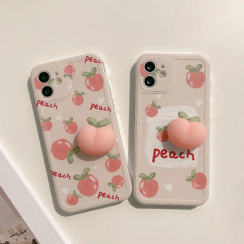Funny 3D Stress Reliever Cute Squishy Peach Phone Case For iPhone 14 13 pro max for iphone 12 pro case peach pink