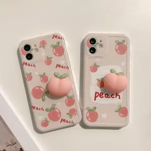 Divertido 3D Stress Reliever Cute Squishy Peach Phone Case para iPhone 15 Plus 14 13 pro Max 11 para iPhone 12 pro case Peach Pink