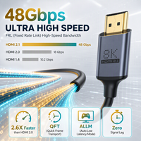 Câble HDMI 2.1 Mâle-Mâle 8K 60Hz 4K 120Hz 48 Gbps QFT Graphene Coque en Aluminium Cordon Rond Ultra Fin et Souple