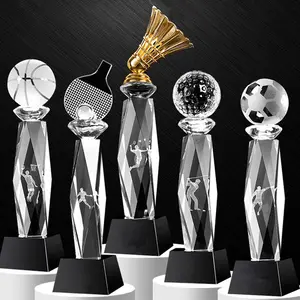 Custom Size Leaf Shape Blank Crystal Trophy Stock Available Transparent Glass Medal Award Trophy With Wooden Holder