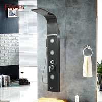 Fyeer 5 Fonction Cascade Noir Panneau de Douche avec Étagère En Acier Inoxydable