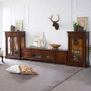 Meuble TV américain de luxe en bois massif Ensemble de meuble de <span class=keywords><strong>bar</strong></span> pour hôtel, maison, villas, buffet Unité de rangement multimédia pour salon et salle à manger - Product Image 2