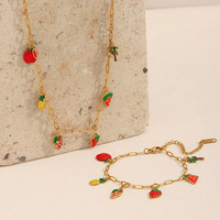 Ensemble de bijoux Dreamidea plaqué or 18 carats avec breloques fruits pour femme - Collier et bracelet pour mariage et anniversaire