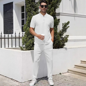 Ensemble Polo Homme Été Fin en Polyester Décontracté Sport Deux Pièces Abricot Bleu Clair Marine Blanc Gris Noir DF24ZY-16 - Product Image 4