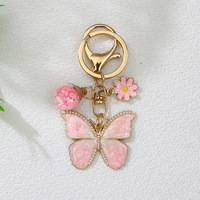 Porte-clés Papillon Violet en Métal Émaillé Mignon pour Femme, Breloque de Sac Fleur Perle, Breloque de Sac à Main, Accessoire Porte-clés Coloré en Strass