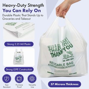 ถุงพลาสติกใส่ของชำแบบใช้ซ้ำได้ หนา 2.25 มิล 57 ไมครอน ทนทาน ผลิตจาก LDPE รูปทรงเสื้อยืด แพ็ค 200 ใบ ลายขอบคุณ - Product Image 3