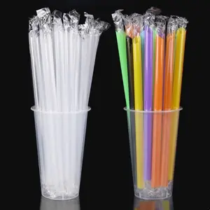 Pajita plástica envuelta individualmente, Pajita colorida y flexible desechable para beber, para batidos