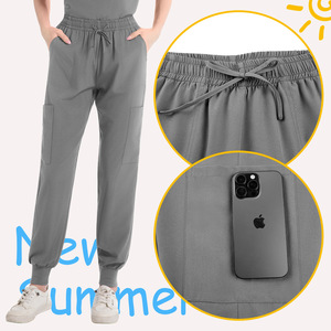 Women's Cotton Scrub Set Short Sleeve V Neck Moisture Wicking Hospital Uniforms For Medical Beauty Dental Workwear Split Design - Product Image 2