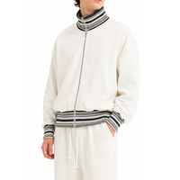 Blouson épais à col montant, hiver, 380 g/m², coton polyester, coupe courte, oversize, zippé, motif rayé