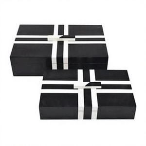 Minimalist Black & White Resin Inlay Mdf Rectangle Storage Boxes Set of 2 Stackable Glossy Cardboard <b>Bins</b> for Bedroom Neatening - Product Image 1