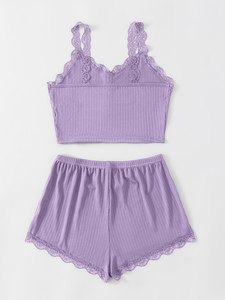 Nouvel ensemble décontracté de pyjama en dentelle pour femme avec short et caraco – Ensemble de vêtements de nuit pour femme de haute qualité - Product Image 2