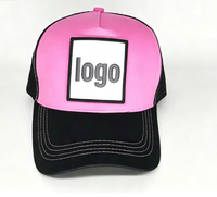 Aanpasbare Patch Mesh 5-panel trucker cap met Argyle & fruitmotieven, roze zwart, verstelbare pet voor cadeau en DIY