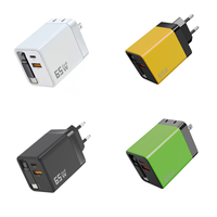 Chargeur portable DENIXI 65W QC3.0 2Type-C, chargeur de voyage pratique, adaptateur secteur USB avec câble extensible