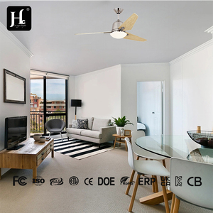 Modern golden LED ceiling fan with 3 solid wood blades and 6-speed remote control noise free DC motor for living room use - Product Image 3