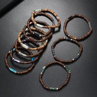 Bracelet bohème en coquille de noix de coco marron vintage, pierre d'oeil de tigre naturel, perle de jade royal, cadeau de style vintage tendance pour hommes et femmes