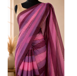 Sari Tradicional Indio de Algodón Mul con Rayas Multicolores para Mujer, con un Elegante Patrón de Tejido, Tela de Algodón Suave y Transpirable - Product Image 2