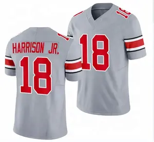 Мужские футболки государственного колледжа Огайо 18 Marvin Harrison JR. Прошитый F.U.S.E. Ограниченный игрок Джерси-серый красный черный