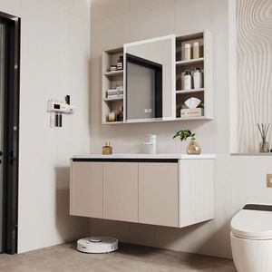 Modern white bathroom cabinet smart <b>mirror</b> cabinet white washbasin suspended cabinet body - Product Image 5
