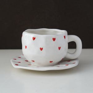 Ensemble de tasses à café en céramique bleu nuage de 300 ml faites à la main, style moderne, avec soucoupe irrégulière, pour le thé de l'après-midi, idéal comme cadeau pour une fête - Product Image 5