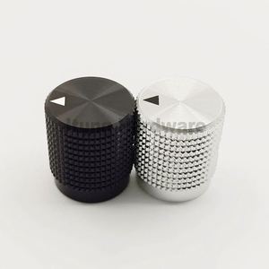 Perillas de control de potenciómetro y codificador de aluminio moleteado con rejilla plateada negra QL1416GZ de 14*16mm para equipos electrónicos, con eje dentado - Product Image 4