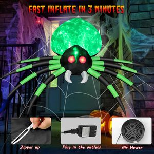 Grande araignée verte gonflable de 12 pieds pour Halloween, décoration extérieure, araignée géante gonflable avec lumières de flamme et yeux rouges lumineux - Product Image 2
