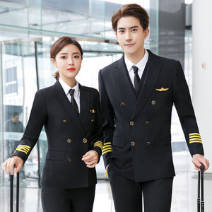Airline Captain Uniform Men Double Breasted Pilot Suit Navy Blue Work Wear Professional Flight Attendant Jacket Spring - Product Image 2